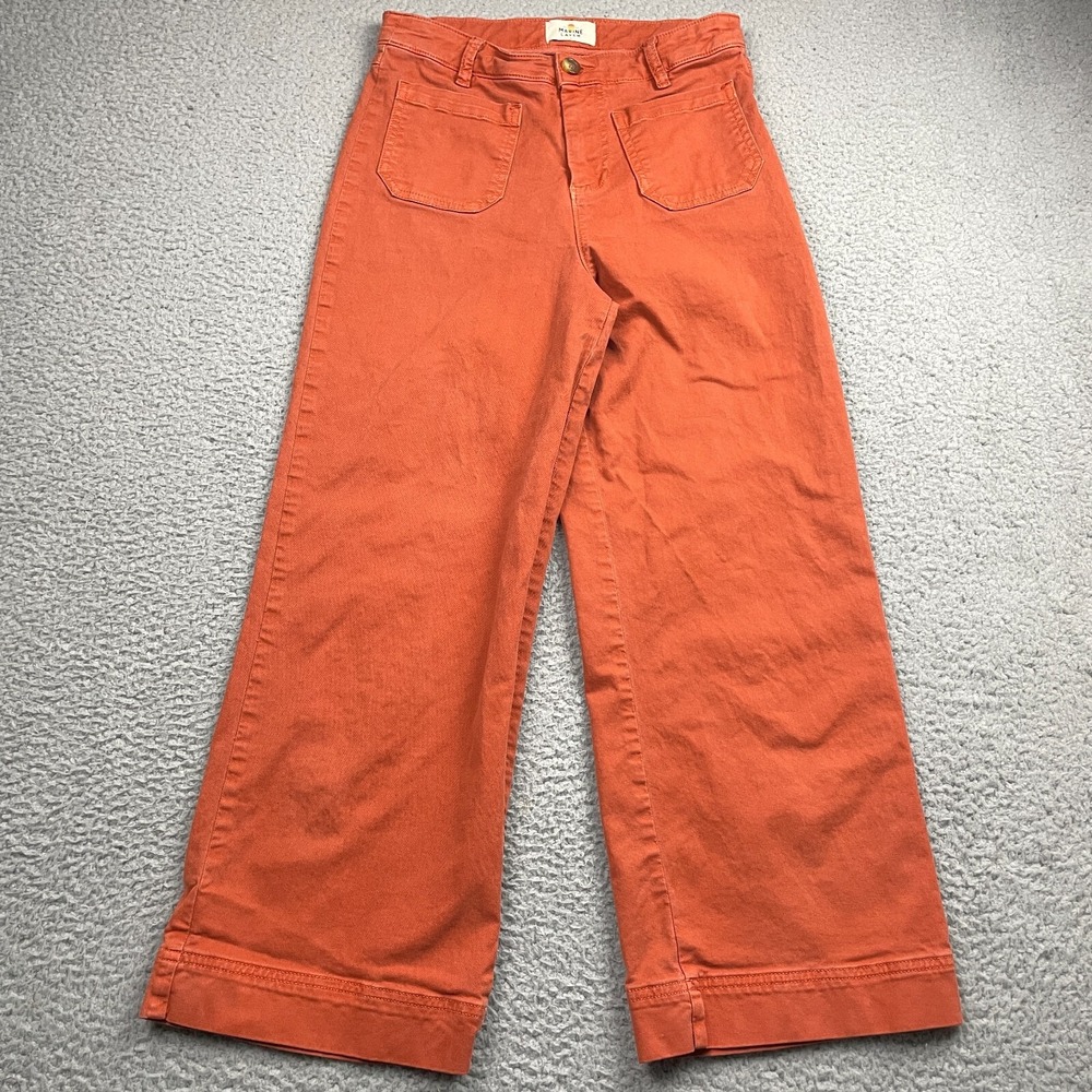 Marine Layer Pants Womens 4 Orange Bridget Wide Leg Crop Stretch High Rise